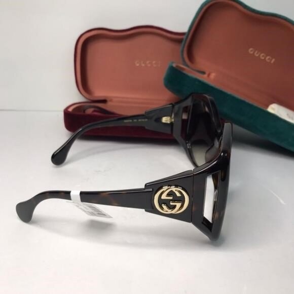 original New Gucci OVERSIZED HAVANA BROWN Sunglasses, GG0875S - 002 - 6 - Picture 8 of 12